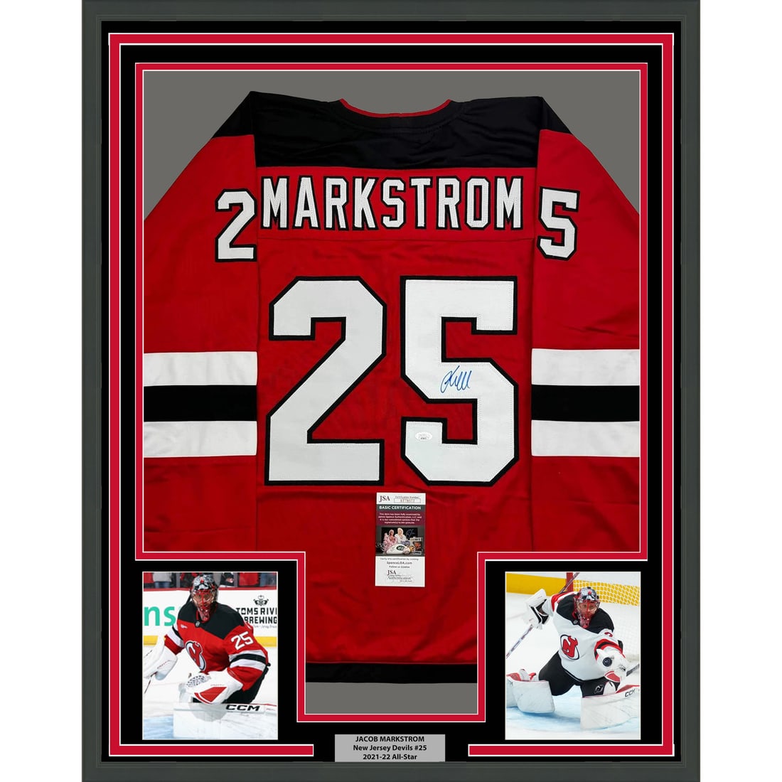 Framed Jacob Markstrom Autographed Jersey New Jersey Devils JSA COA 35x39 (1 of 2)