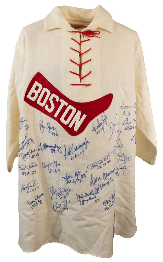 Multi-Signed Boston Red Sox Jersey with 24 Cy Young Winners PSA/DNA COA (1 of 13)