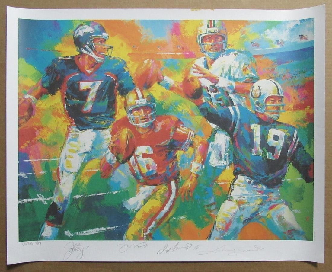 John Elway Johnny Unitas Joe Montana Dan Marino Autographed Poster PSA/DNA 30x24 (1 of 5)