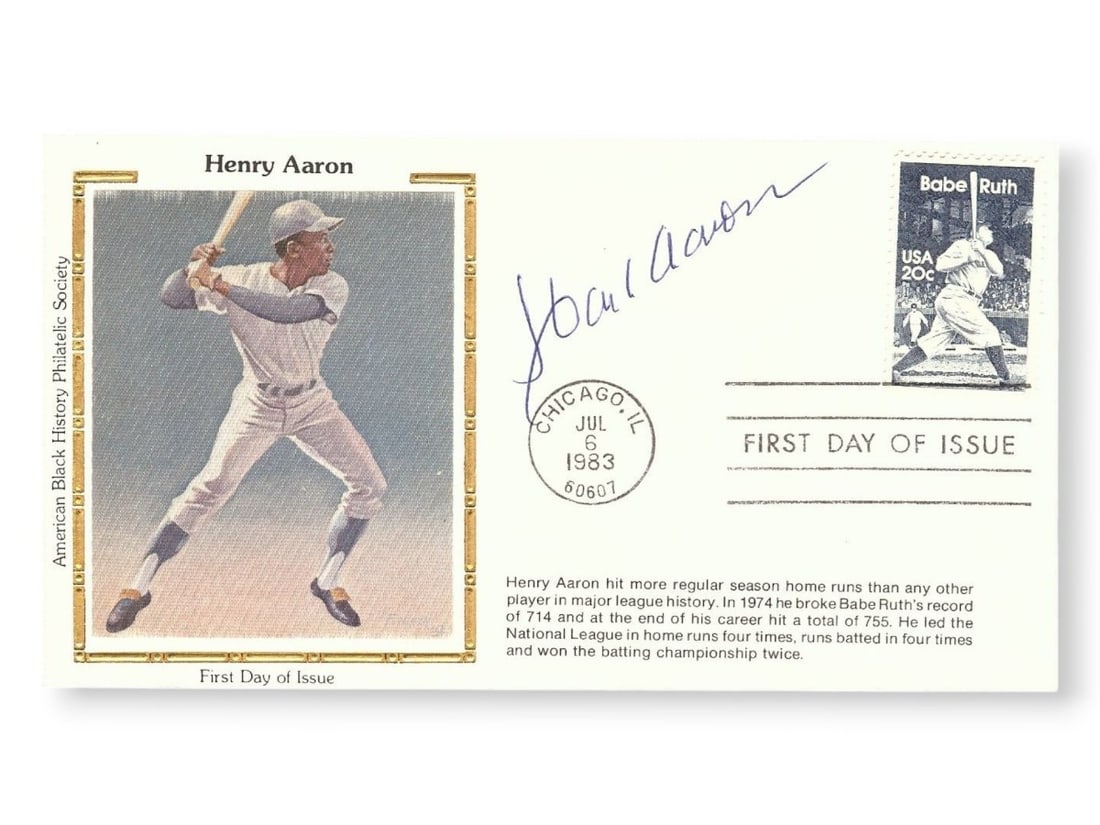Hank Aaron Autographed First Day Cover Braves JSA Certified (1 of 3)