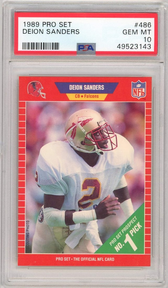 1989 Pro Set Deion Sanders #486 Rookie Football Card PSA 10 Gem Mint (1 of 2)