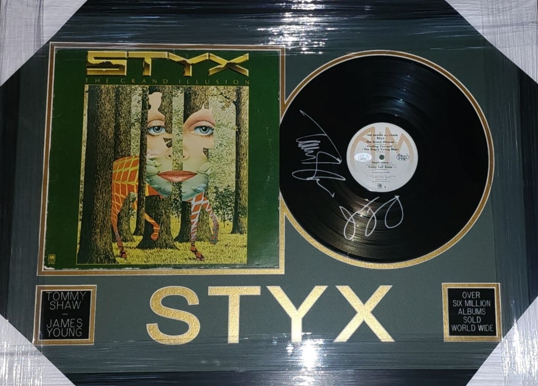 Styx Autographed The Grand Illusion Record JSA Authenticated Framed 30x22 (1 of 2)