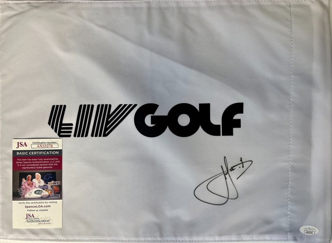 Cam Smith Autographed LIV Golf #18 Pin Flag JSA Certified: Cam Smith Autographed LIV Golf #18 Pin Flag JSA Certified Celebrate your love for golf with this officially licensed LIV Golf #18 pin flag, signed by the renowned PGA/LIV star Cam Smith. This unique c