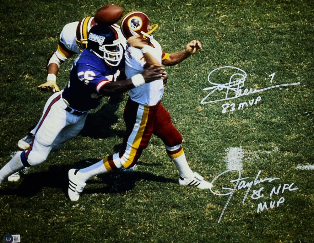 Lawrence Taylor Joe Theismann Signed 16x20 Photo MVP Beckett Auth (1 of 5)
