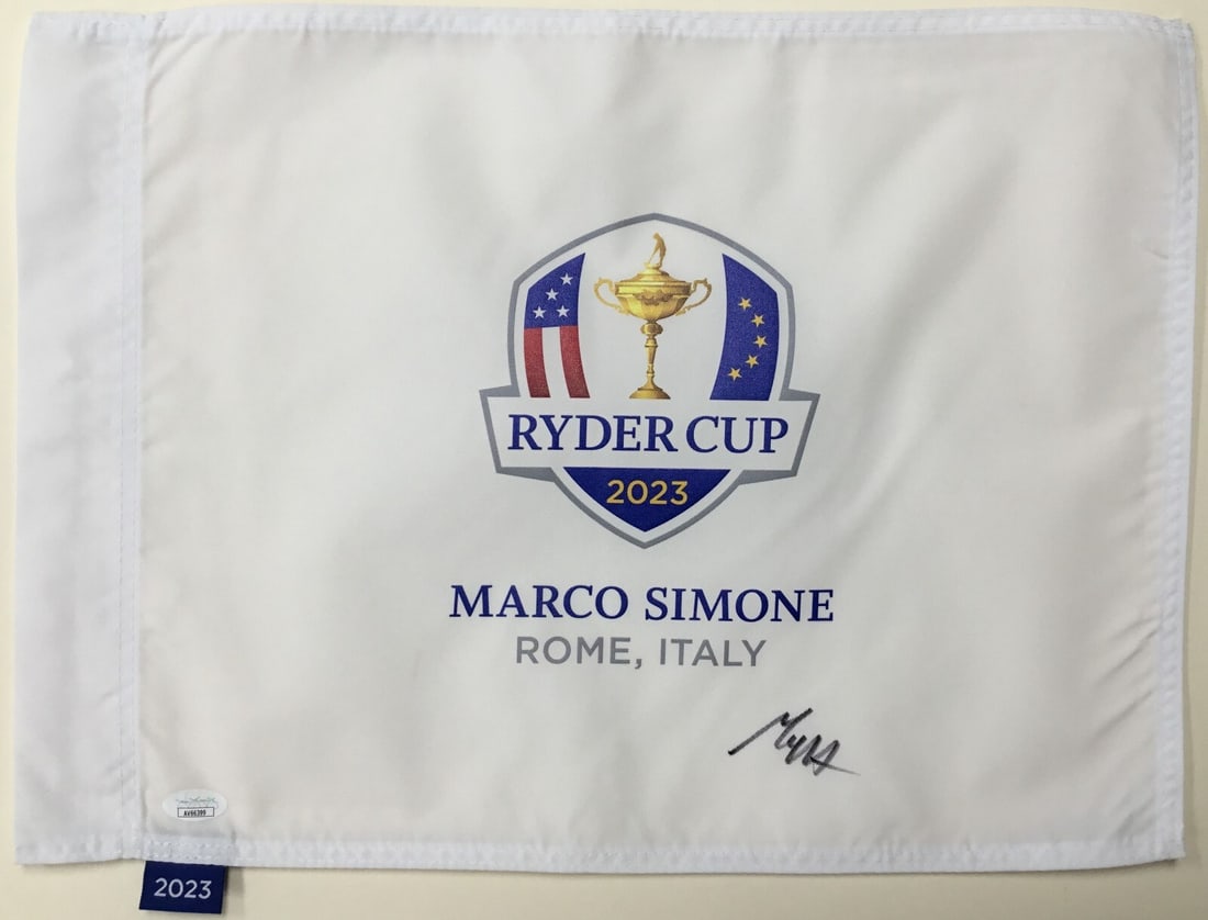 Max Homa Signed 2023 Ryder Cup Rome Flag JSA Authenticated: Max Homa Signed 2023 Ryder Cup Rome Flag JSA Authenticated Celebrate the 2023 Ryder Cup with this officially licensed pin flag, personally signed by PGA star Max Homa. The signature has been authentic