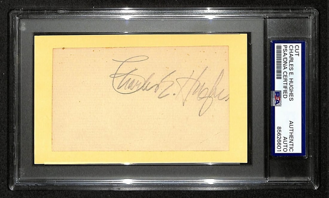 Charles E. Hughes Signed 3x5 Index Card Chief Justice PSA/DNA: Charles E. Hughes Signed 3x5 Index Card Chief Justice PSA/DNA This listing features an original signed cut of Charles E. Hughes, former Chief Justice of the United States, on a 3x5 index card. The aut