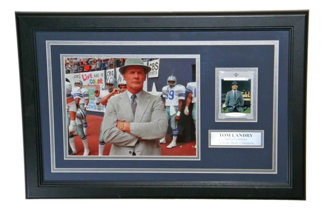 Tom Landry Autographed Card with Photo Framed Dallas Cowboys JSA (1 of 3)