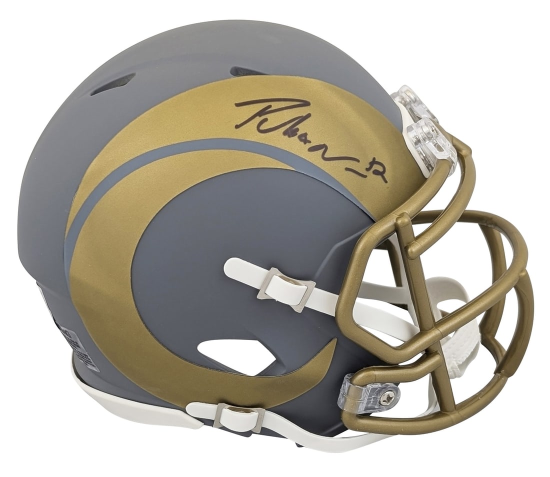 Los Angeles Rams Puka Nacua Signed Alternate Slate Mini Helmet FAN Certified: Los Angeles Rams Puka Nacua Signed Alternate Slate Mini Helmet FAN Certified This Authentic Signed Alternate Slate Speed Mini Helmet showcases the signature of Puka Nacua, a standout player for the Lo