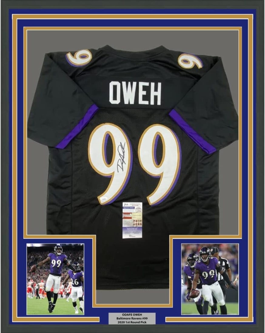 Framed Autographed Odafe Oweh Baltimore Ravens Jersey JSA Certified (1 of 2)