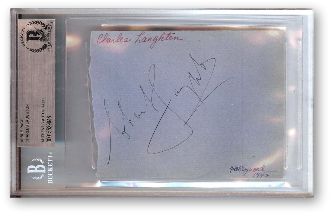 Charles Laughton Autographed Album Page Beckett Certified 4.5 x 7 (1 of 1)