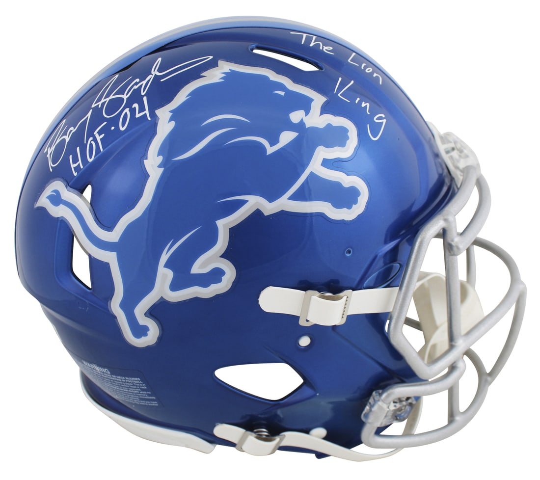 Barry Sanders Signed Detroit Lions Flash Helmet with HOF 04 Inscription BAS Authenticated (1 of 3)