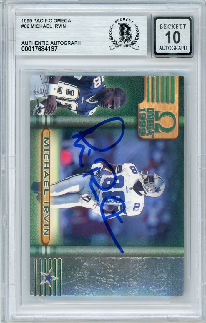 1999 Pacific Omega Michael Irvin Autographed Card BGS 10 NFL #66 (1 of 2)