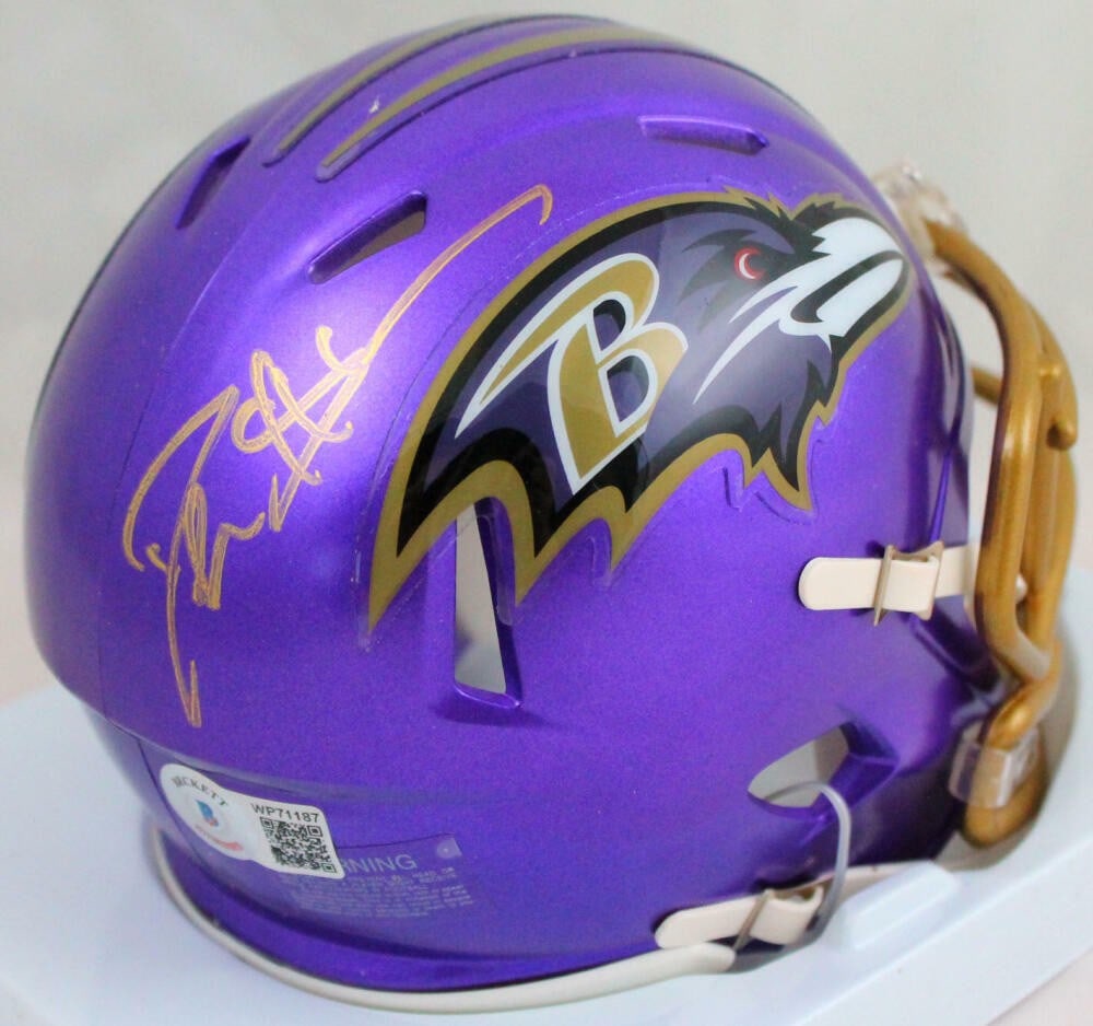 Deion Sanders Autographed Ravens Mini Helmet Beckett Authenticated Gold (1 of 3)