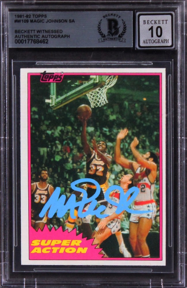 Magic Johnson Autographed 1981 Topps #W109 SA Card Gem Mint 10 Beckett Slabbed (1 of 2)