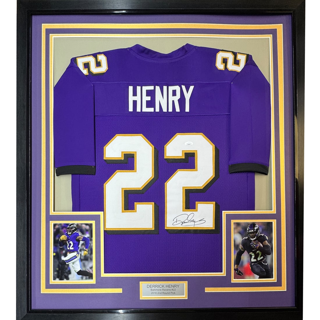 Framed Derrick Henry Autographed Jersey Baltimore Ravens JSA COA 35x39 (1 of 2)