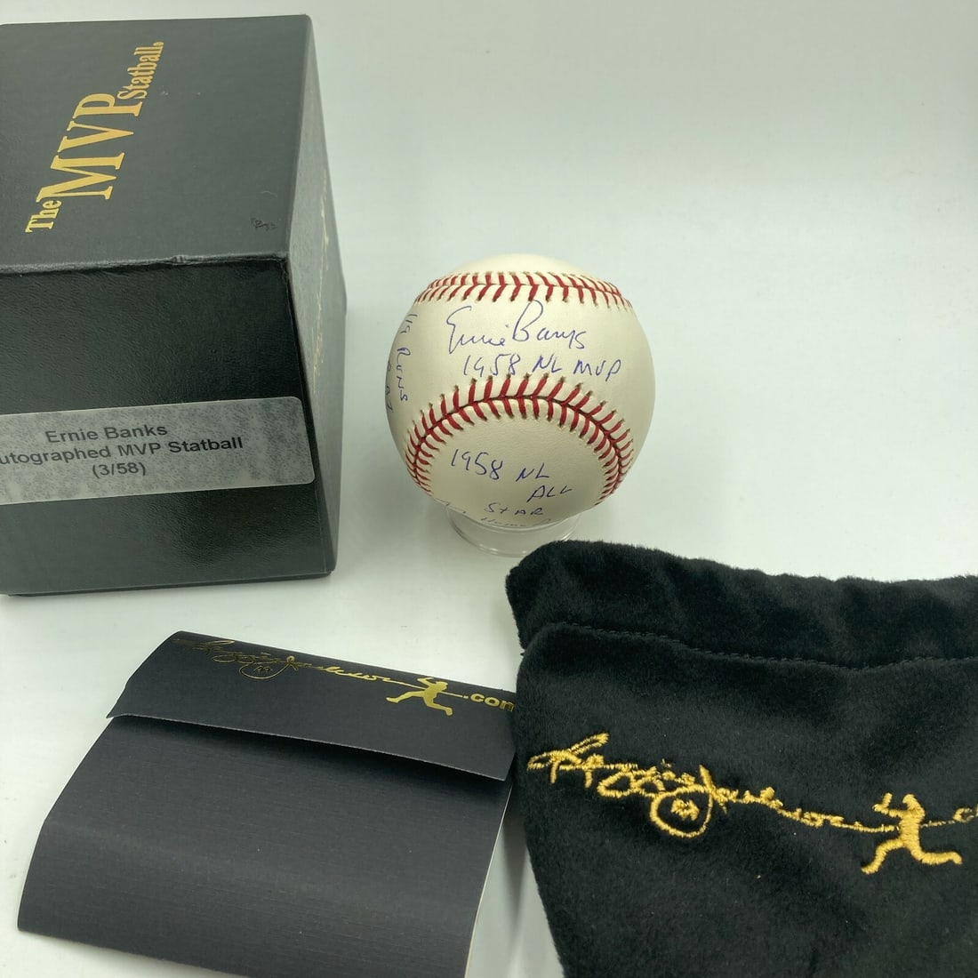 Ernie Banks Signed Autographed STAT Baseball with Reggie Jackson COA: Ernie Banks Signed Autographed STAT Baseball with Reggie Jackson COA This is a beautiful autographed baseball signed by the legendary Ernie Banks, featuring heavy inscriptions that enhance its collect