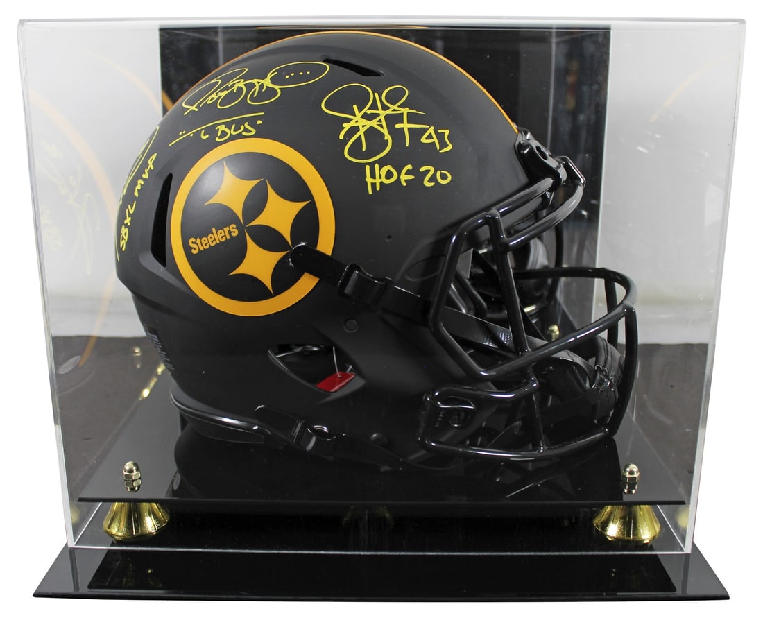Pittsburgh Steelers Triple Signed Eclipse Helmet with Display Case BAS (1 of 4)