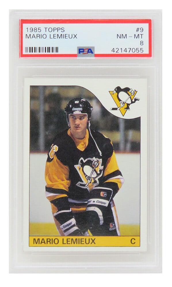 Mario Lemieux 1985 Topps RC Rookie Card #9 PSA 8 Pittsburgh Penguins (1 of 2)