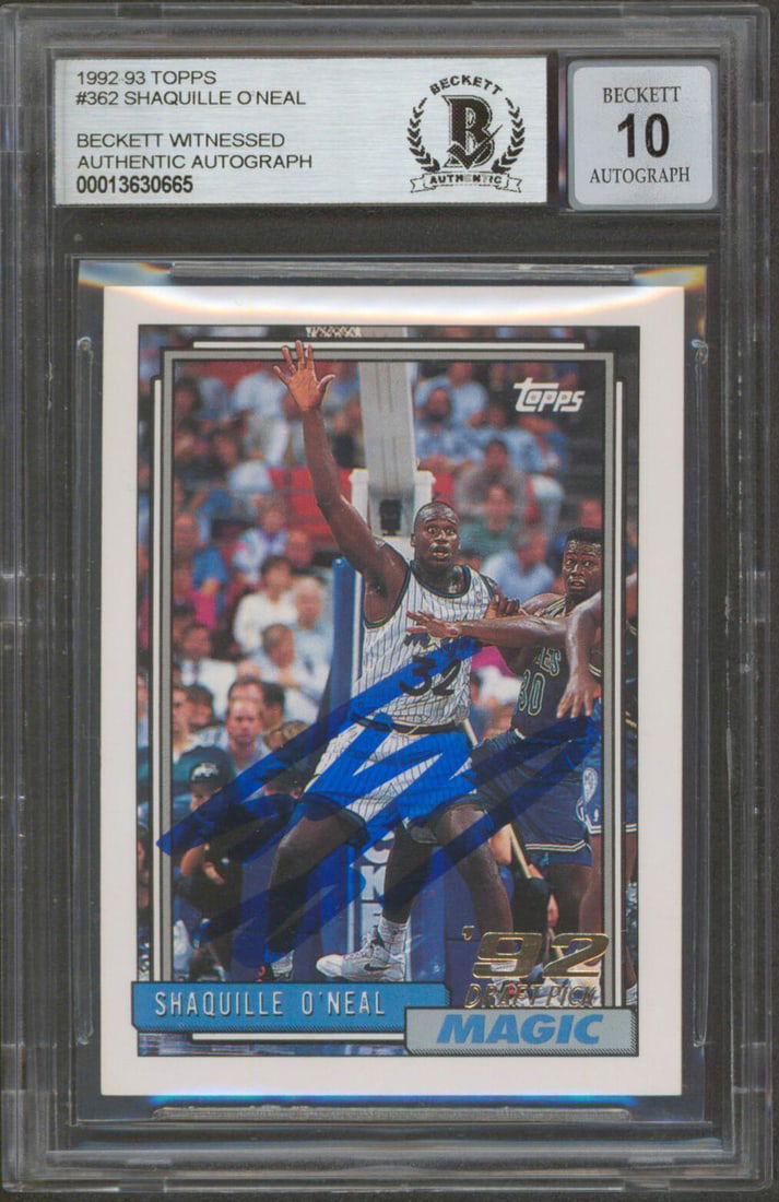 Shaquille O'Neal Signed 1992 Topps Rookie Card Gem Mint 10 BAS (1 of 2)