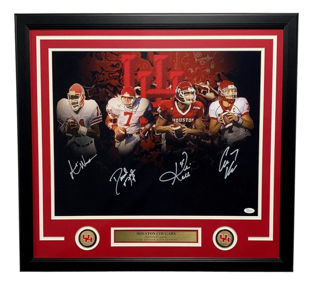 Framed Autographed 16x20 Photo of Andre Ware Case Keenum Kolb Klinger JSA Houston Cougars (1 of 5)