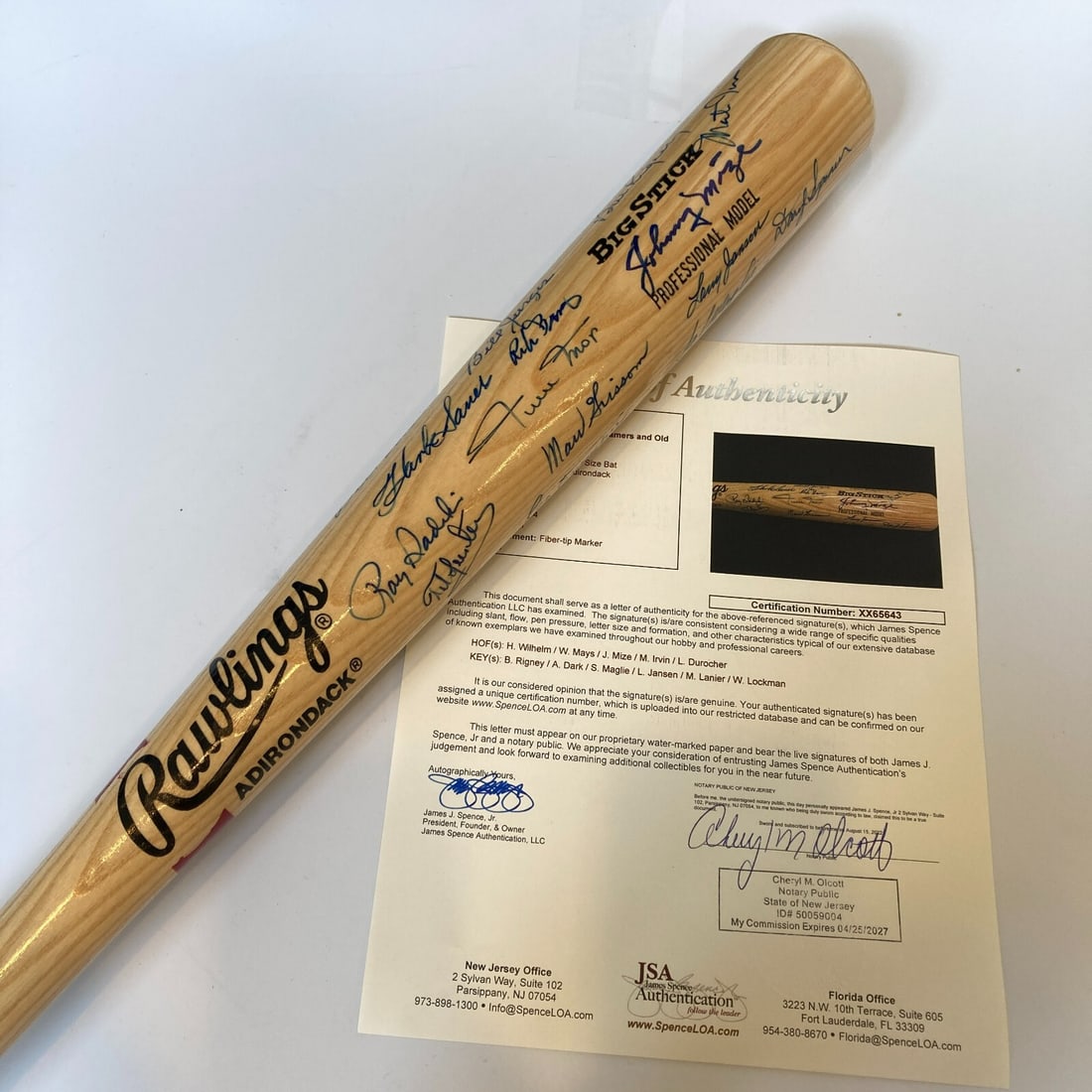 Willie Mays Multi-Signed 33 Inch Baseball Bat JSA COA (1 of 11)