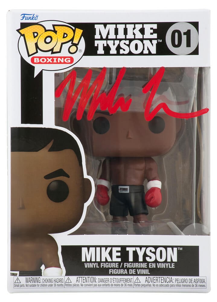 Mike Tyson Signed Funko Pop Doll #01 Red Ink with COA: Mike Tyson Signed Funko Pop Doll #01 Red Ink with COA Celebrate the legacy of boxing with this Mike Tyson Signed Boxing Funko Pop Doll #01. This collectible figurine is autographed in striking red ink