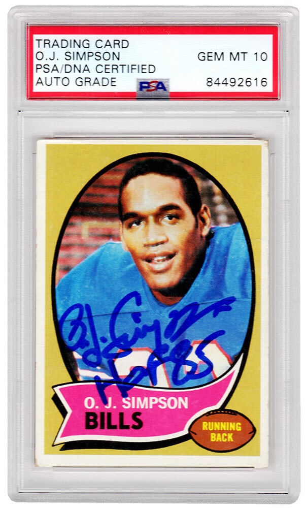 O.J. Simpson Autographed 1970 Topps Rookie Card #90 PSA Mint 10 HOF 85 (1 of 2)