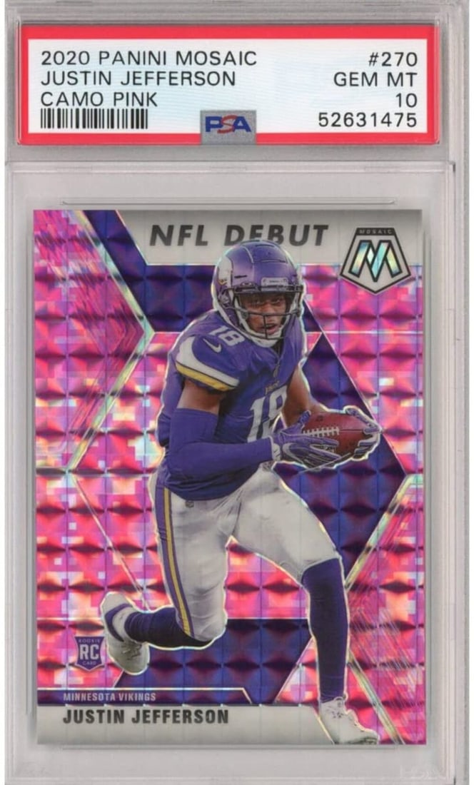 2020 Panini Mosaic Justin Jefferson #270 Camo Pink Rookie PSA 10 (1 of 2)