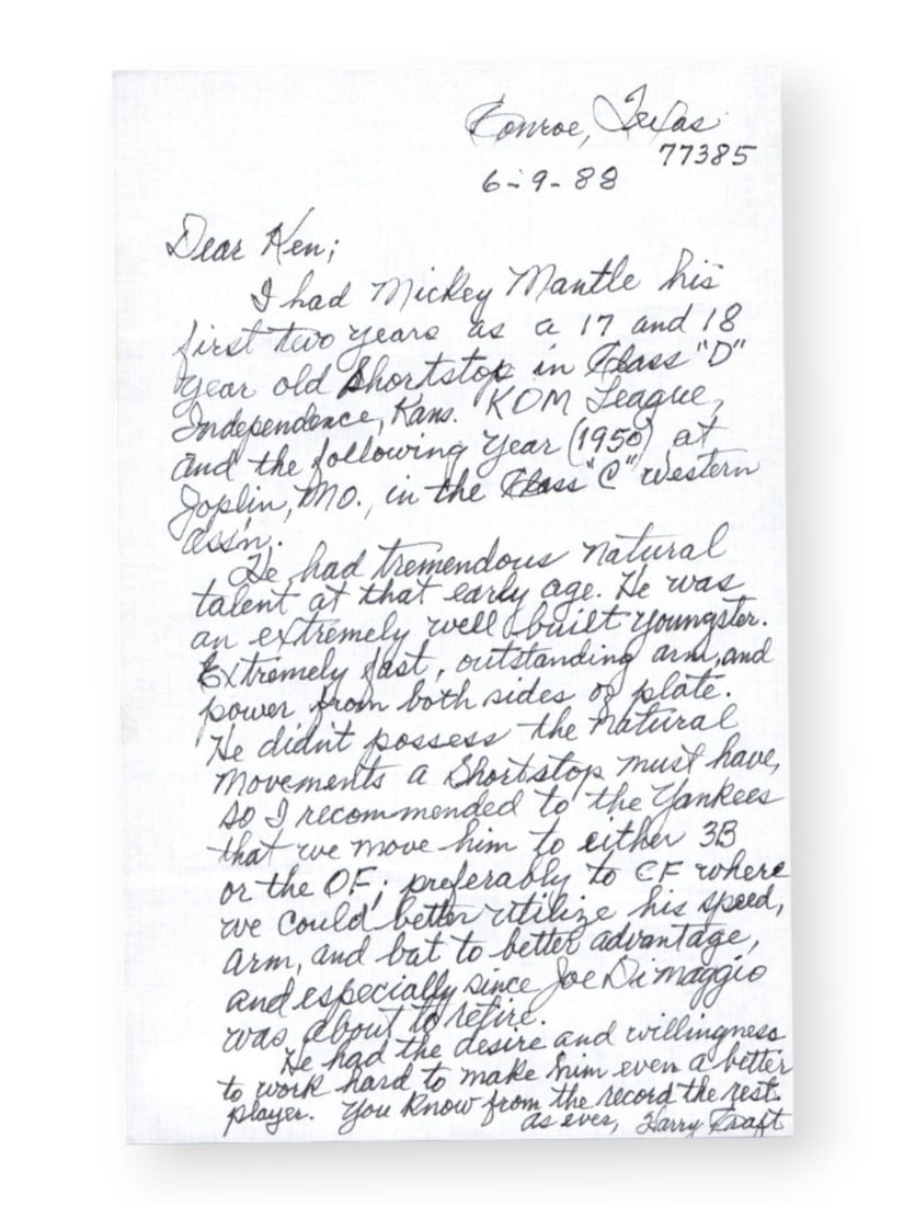 Harry Craft Autographed Hand Written Letter Reds JSA Authenticated 1988 (1 of 3)