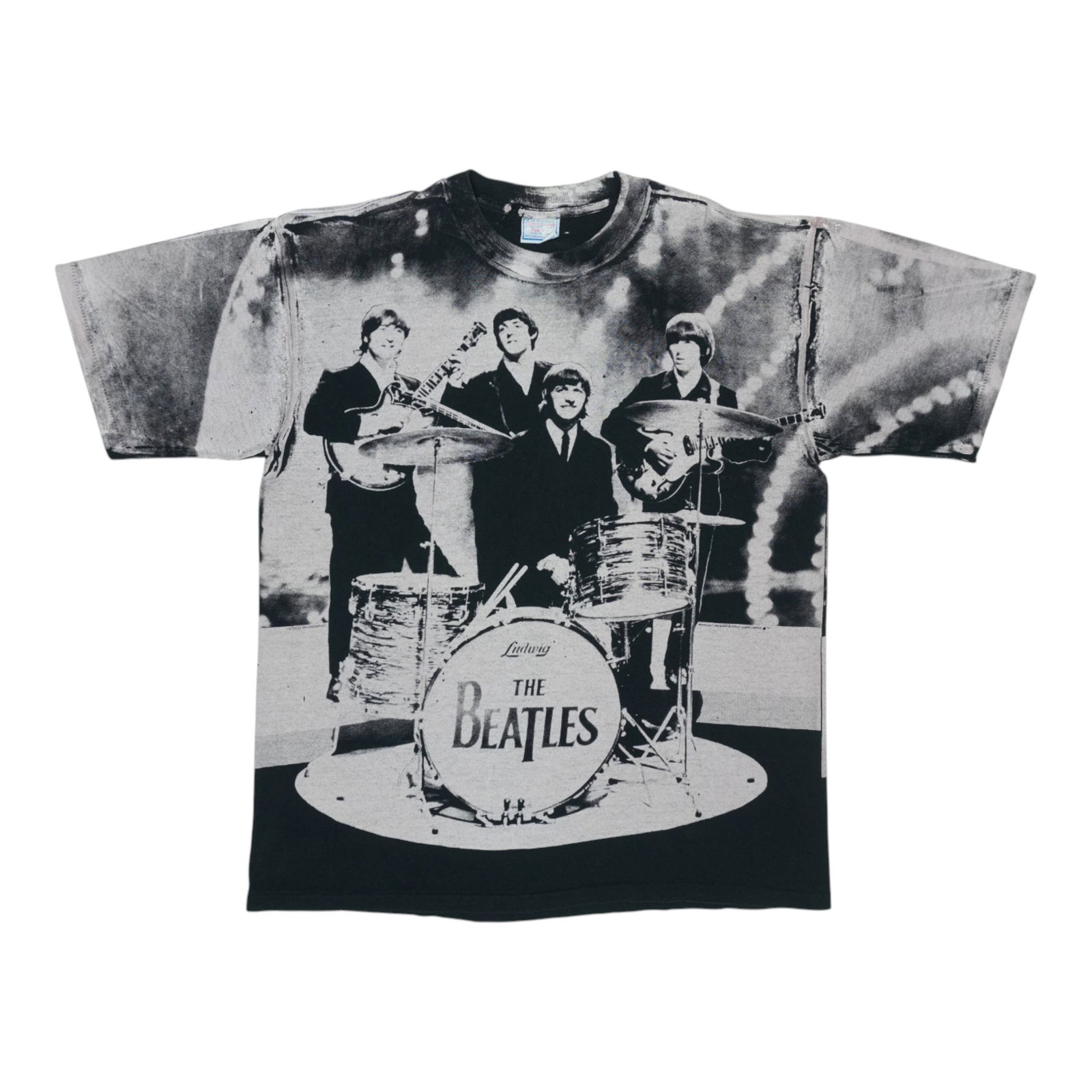 Vintage 1990s Beatles All Over Print Black Cotton Shirt (1 of 3)