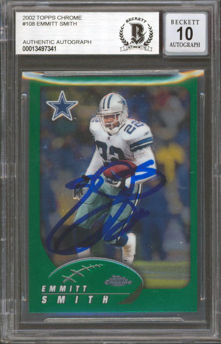 Emmitt Smith Signed 2002 Topps Chrome #108 Card Graded Gem Mint 10 Beckett (1 of 2)