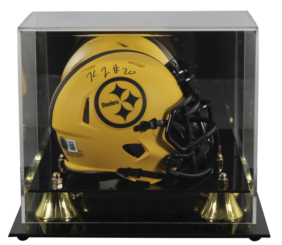 Pittsburgh Steelers Kaleb Johnson Signed Rave Speed Mini Helmet with Display Case BAS Witnessed (1 of 3)