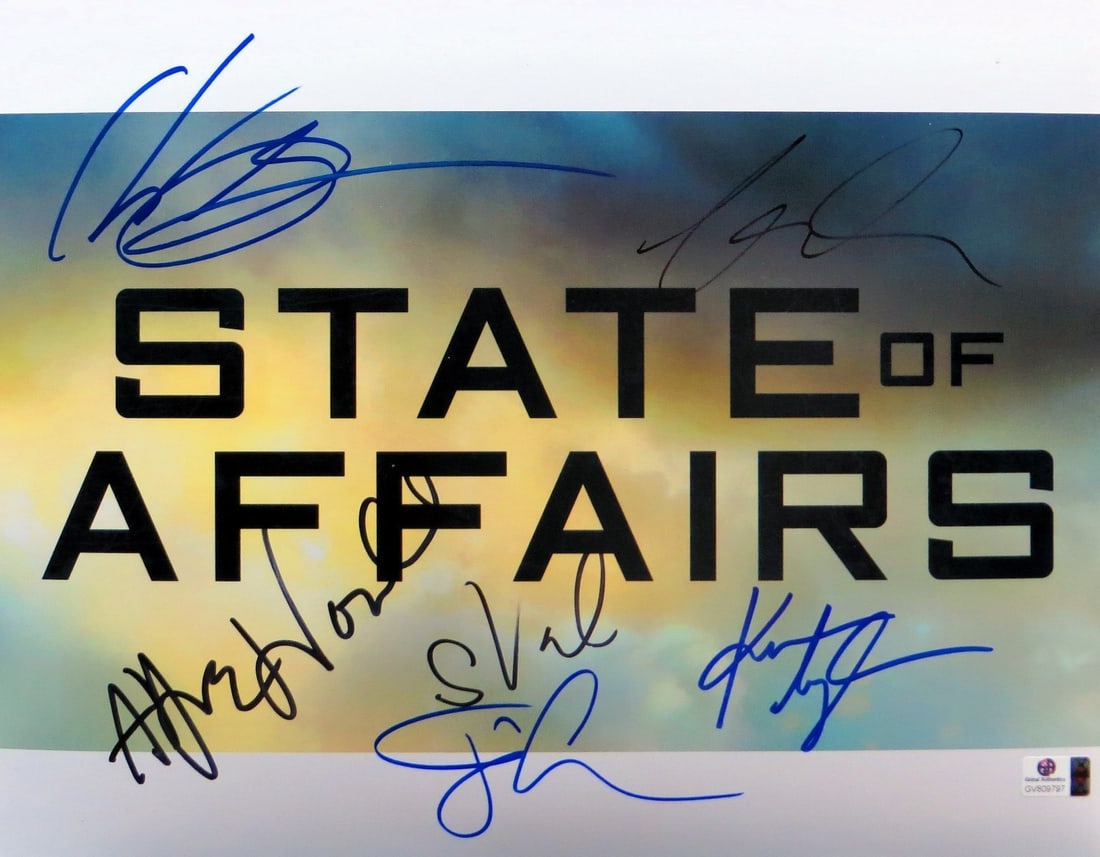 State of Affairs Cast Signed Photo 11x14 Authenticated by GAI: State of Affairs Cast Signed Photo 11x14 Authenticated by GAI This 11x14 photograph from the series 'State of Affairs' features the autographs of key cast members including Heigl, Woodard, Vand, and S