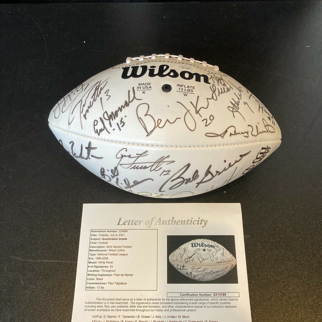 Johnny Unitas Dan Marino Multi-Signed NFL Football with 24 Signatures JSA COA (1 of 9)