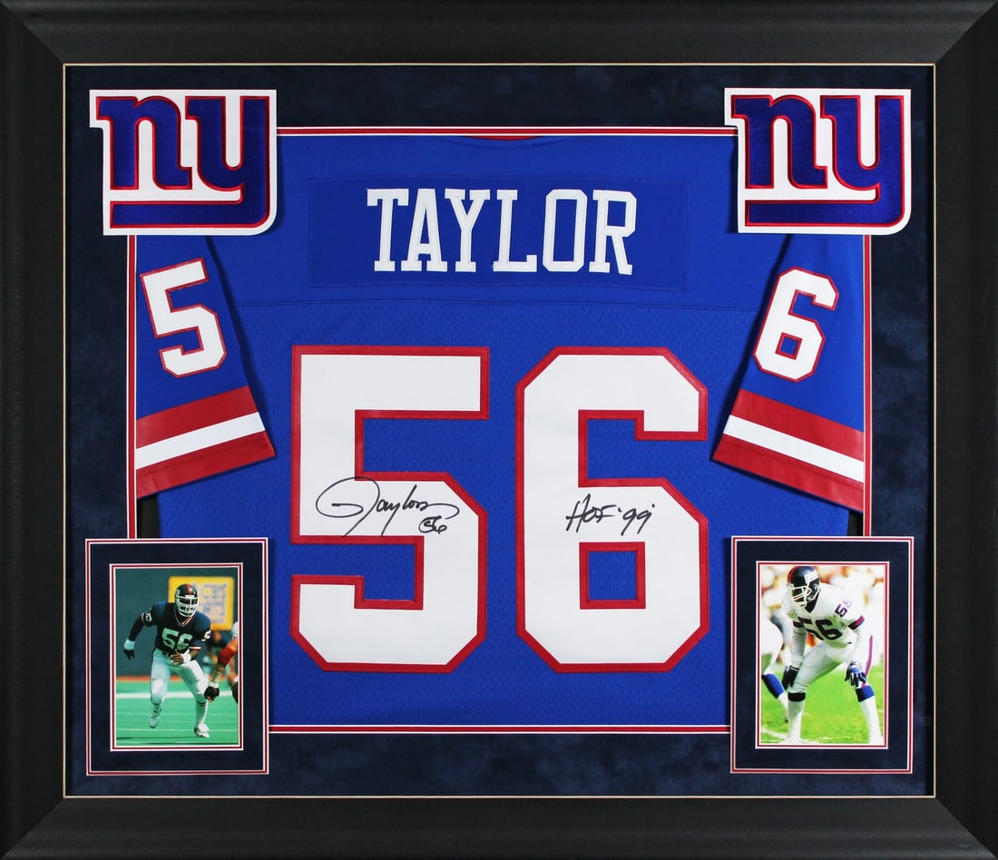 Lawrence Taylor Signed Blue Framed Jersey HOF 99 BAS Witnessed New York Giants (1 of 2)