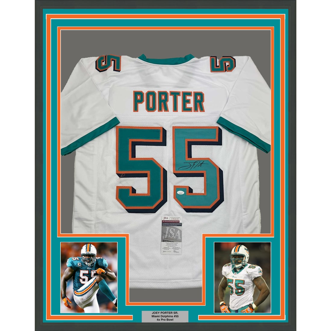 Joey Porter Sr. Autographed Miami Dolphins Jersey 35x39 Framed JSA COA (1 of 2)