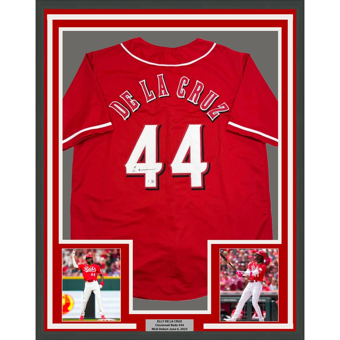 Framed Elly De La Cruz Signed Jersey Cincinnati Reds BAS COA 35x39 (1 of 2)