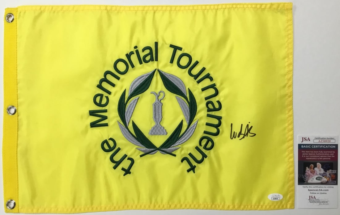 Ludvig Aberg Signed Flag from The Memorial Tournament JSA #AZ58920: Ludvig Aberg Signed Flag from The Memorial Tournament JSA #AZ58920 Celebrate the legacy of golf with this officially licensed pin flag from The Memorial Tournament, featuring the signature of PGA star
