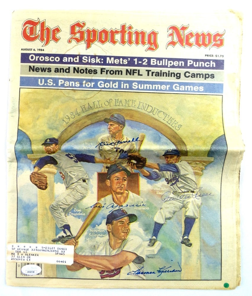 Pee Wee Reese Harmon Killebrew Luis Aparicio Autographed Newspaper JSA (1 of 5)
