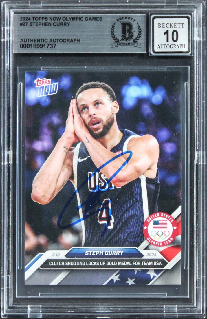 Steph Curry Signed 2024 Topps Olympic Games #27 Card Gem Mint 10 Beckett (1 of 2)