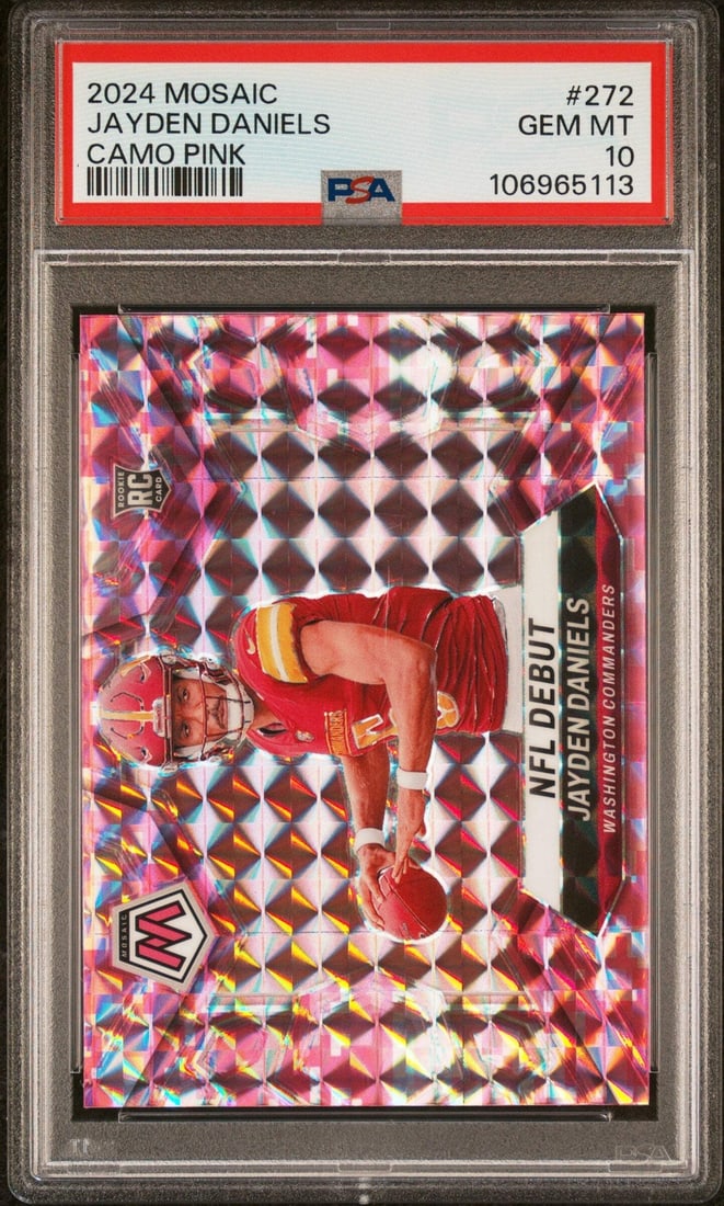 2024 Panini Mosaic Jayden Daniels #272 Camo Pink Rookie PSA 10 Football Card (1 of 2)