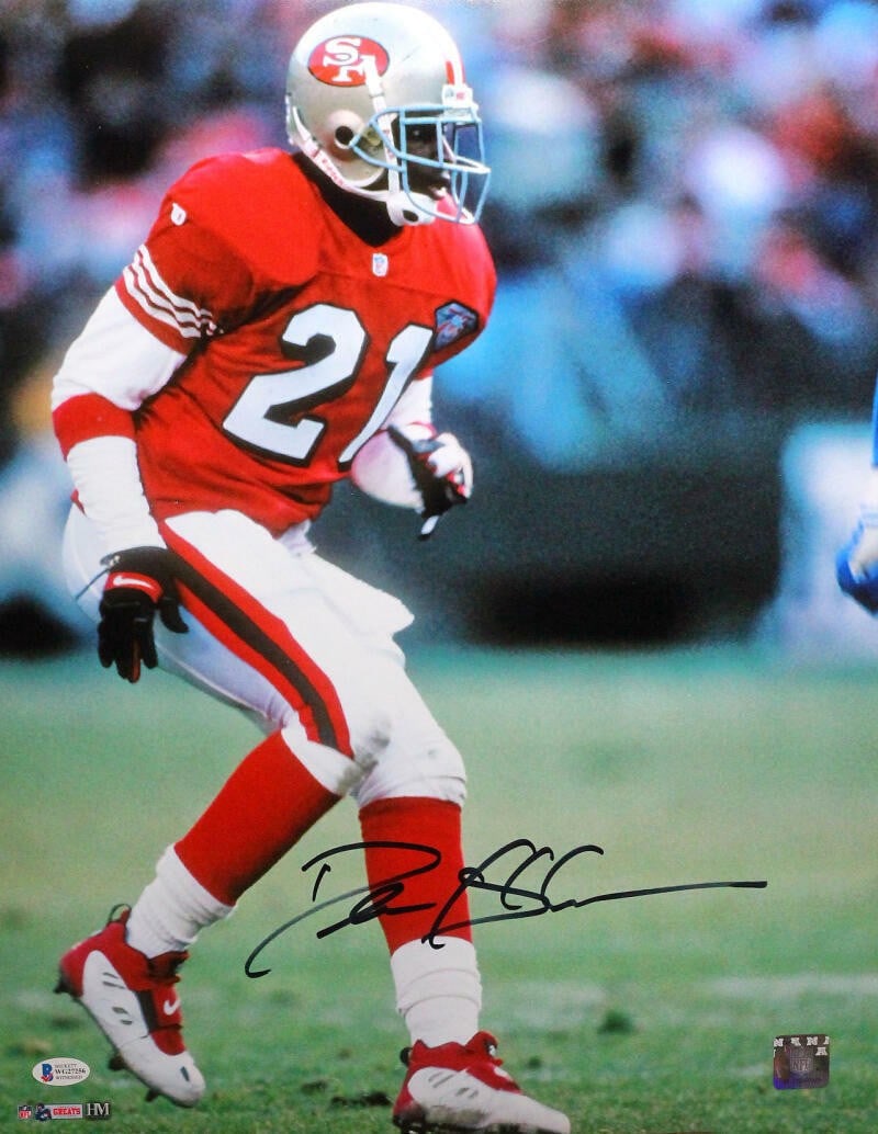 Deion Sanders Signed 16x20 SF 49ers Backpedaling Photo Beckett Authenticated (1 of 6)