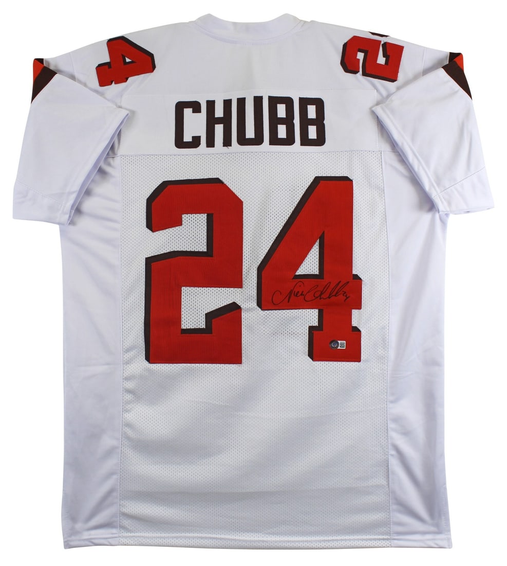 Nick Chubb Signed Cleveland Browns White Pro Jersey BAS Witnessed (1 of 3)