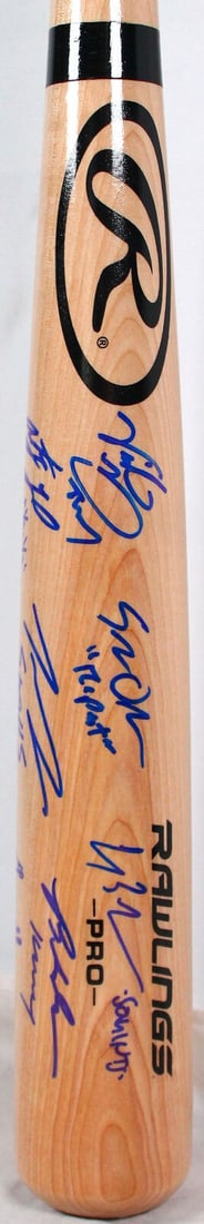 The Sandlot Signed Rawlings Bat 7 Actors Beckett Authenticated: The Sandlot Signed Rawlings Bat 7 Actors Beckett Authenticated A signed baseball bat featuring the autographs of seven actors from the beloved film The Sandlot. This original Rawlings Pro Baseball bat