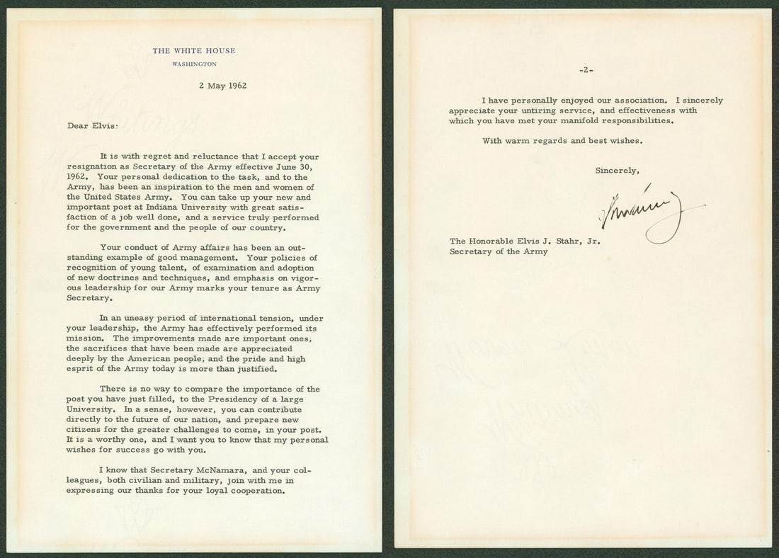 John F. Kennedy Signed 1962 White House Letter 7x10.25 Beckett Authenticated (1 of 4)