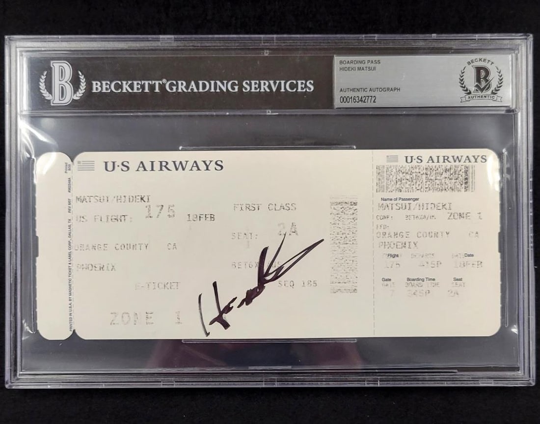 Hideki Matsui Signed Boarding Pass New York Yankees BAS Authenticated: Hideki Matsui Signed Boarding Pass New York Yankees BAS Authenticated This unique collectible features a signed personal flight boarding pass from Hideki Matsui, the renowned baseball player known for