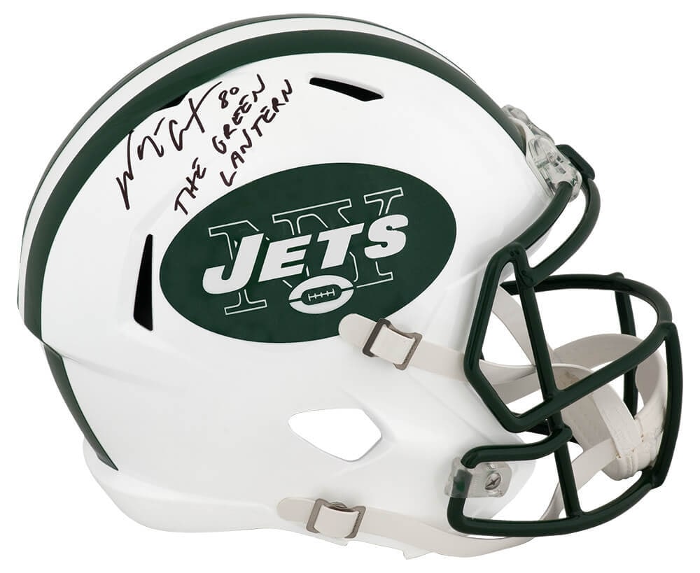 Wayne Chrebet Signed Jets Riddell Helmet with Green Lantern Inscription (1 of 1)