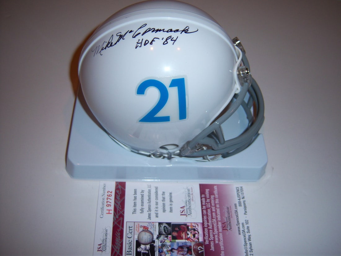 Mike McCormack Signed Mini Helmet Kansas Jayhawks HOF 1984 JSA/COA (1 of 2)