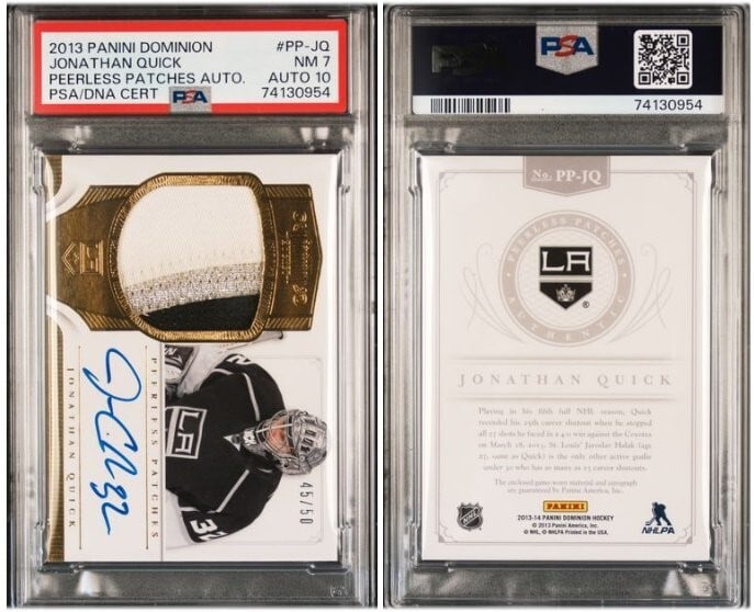 Jonathan Quick 2013 Panini Dominion Peerless Patches Auto 45/50 PSA 7 (1 of 1)