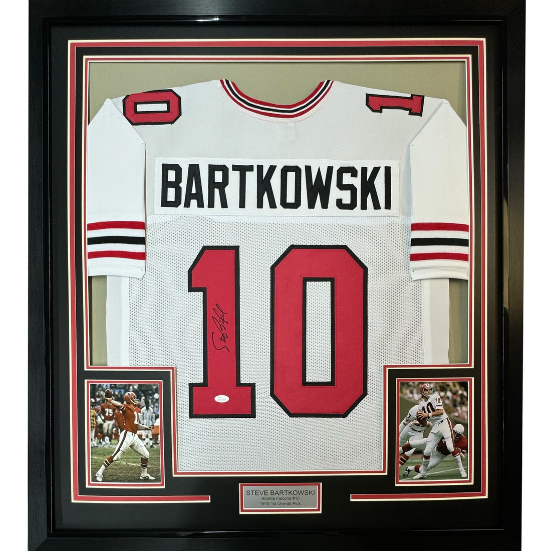Framed Autographed Steve Bartkowski Atlanta Falcons Jersey with JSA COA 35x39 (1 of 2)